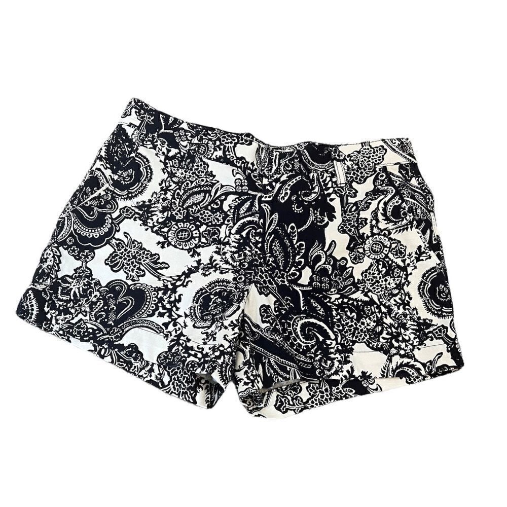 NWOT JOE FRESH White & Dark Navy Paisley Print Cotton Stretch Short 0